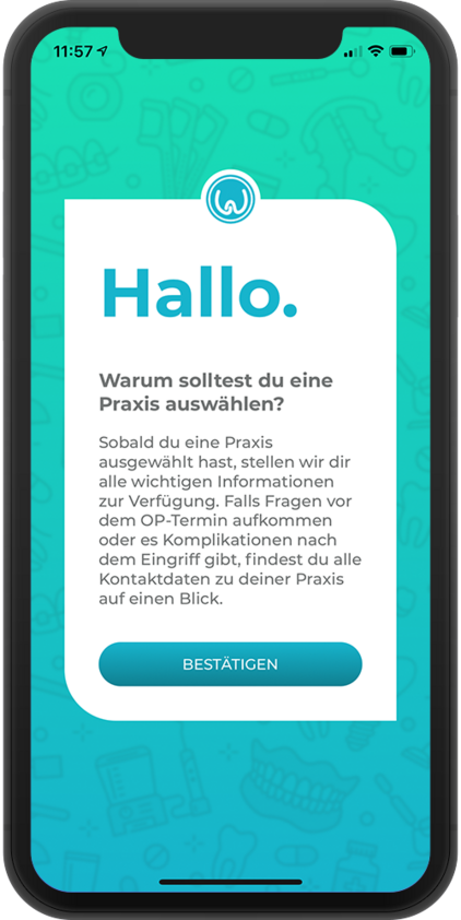 Weissheitszahn-App "Hallo"-Seite Weissheitszahn-App "Hallo"-Seite