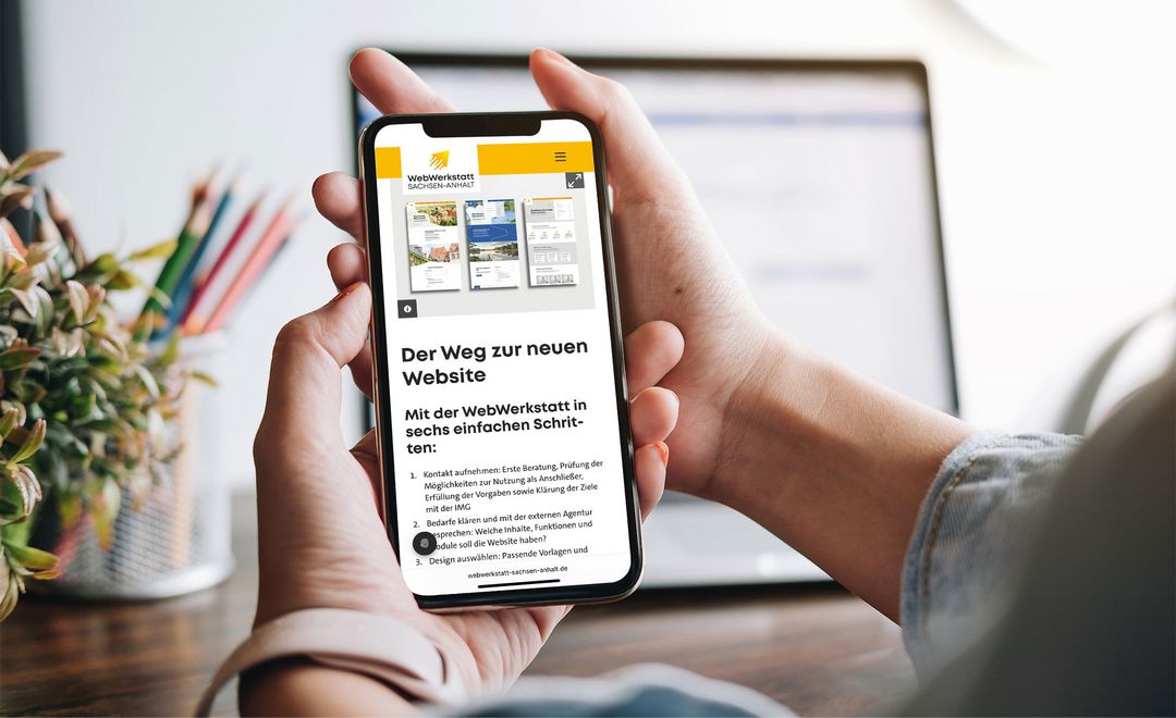 Darstellung der Webseite WebWerkstatt Sachsen-Anhalt auf einem Smartphone.