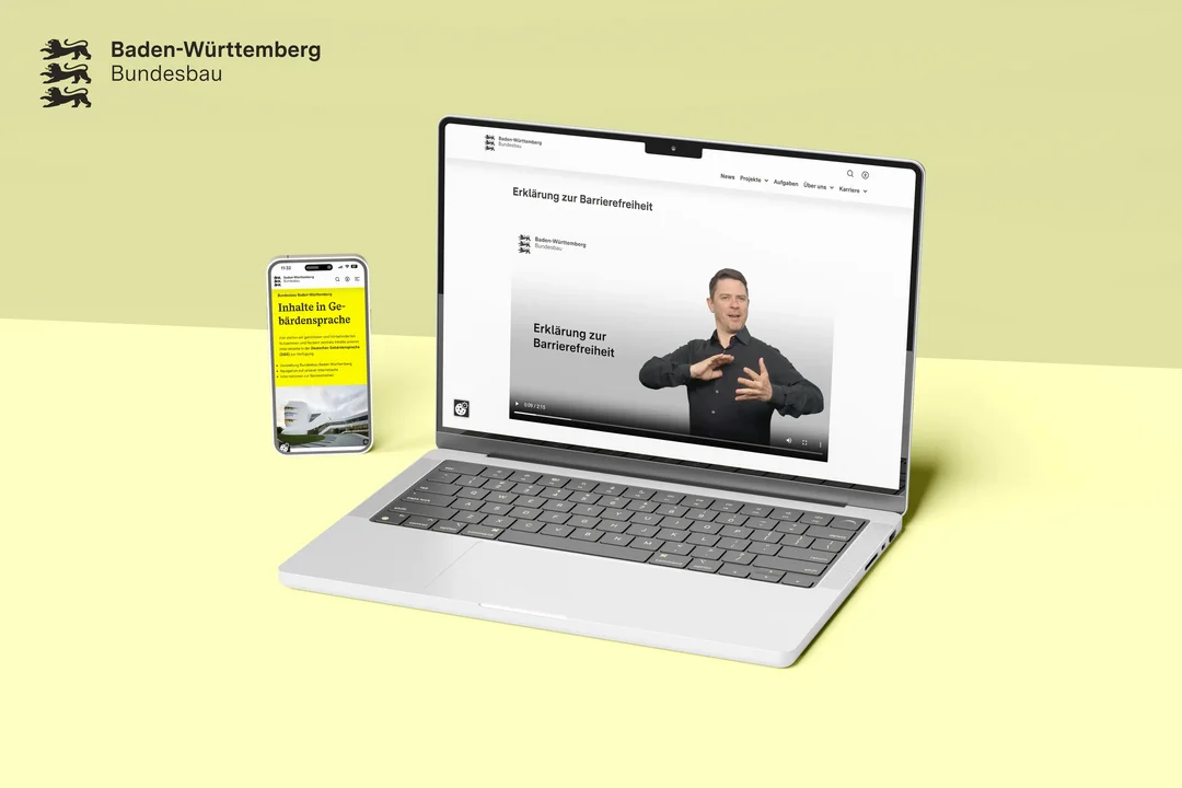 Desktop-Ansicht eines Videos mit Gebärdensprache der Seite www.bundesbau-bw.de.