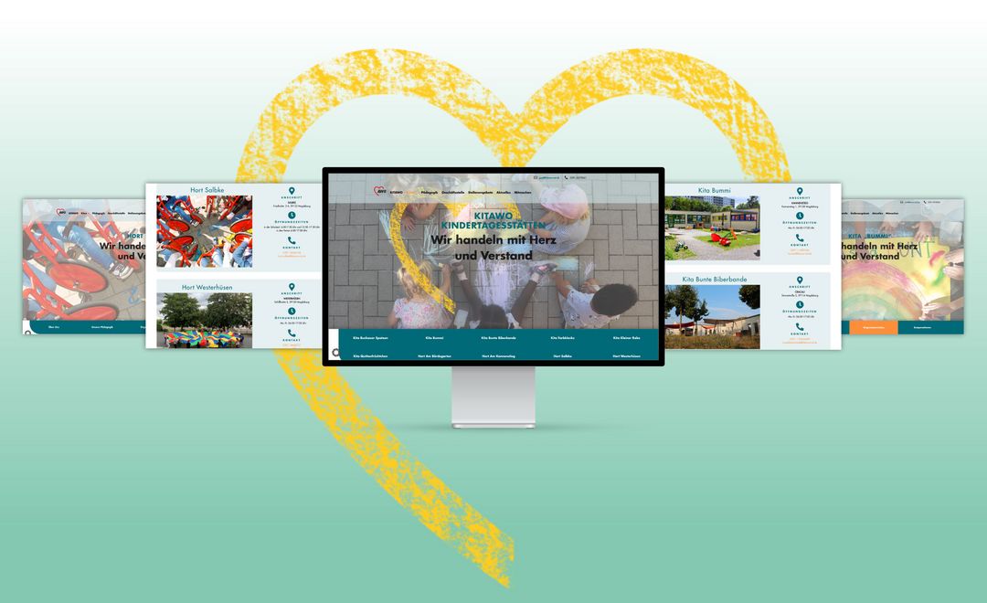 Mockup der Webseite „KITAWO gGmbH“, Desktop-Ansichten