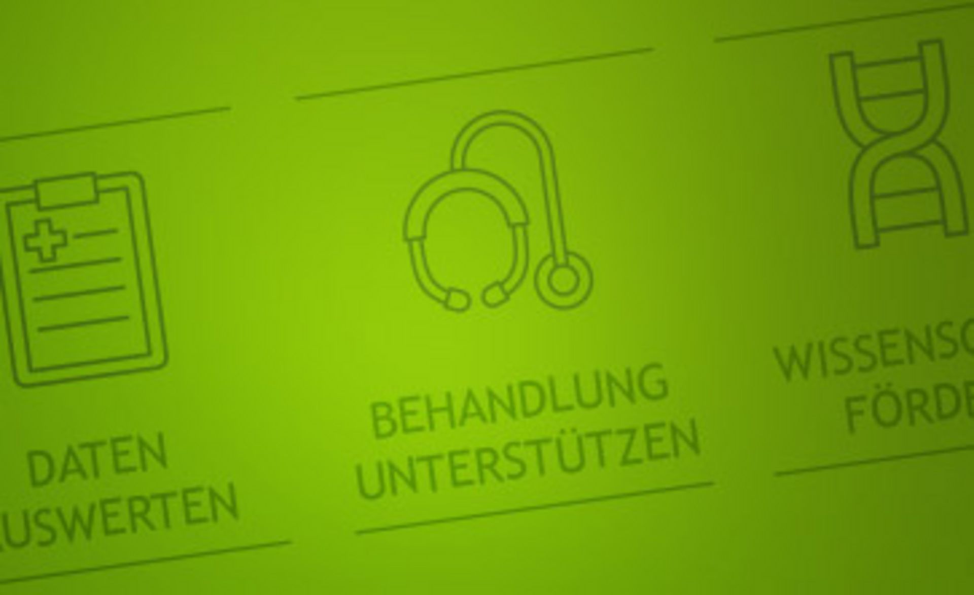 Icons mit Text auf grünem Grund