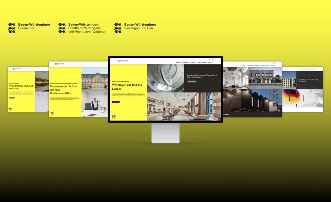 Sechs ansichten dreier verschiedener Websites des Landes Baden-Württemberg.