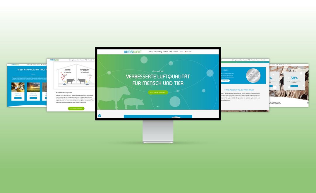 Mockup der Webseite „ATMOWELL“, Desktop-Ansichten