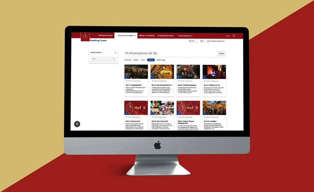 Desktopansicht der Webseite mit der filterbaren Übersicht der Infrastruktur.