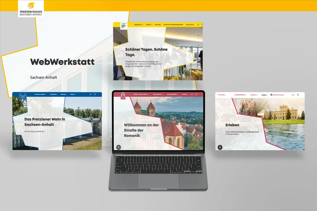 Darstellung unterschiedlicher Websites, die mit der Webwerkstatt gebaut wurden.