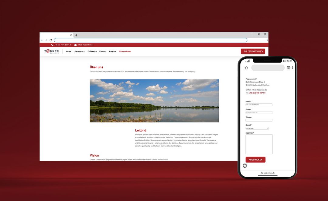 Mockup der Webseite „Datentechnik Zänker“, Desktop-/Smartphone-Ansicht