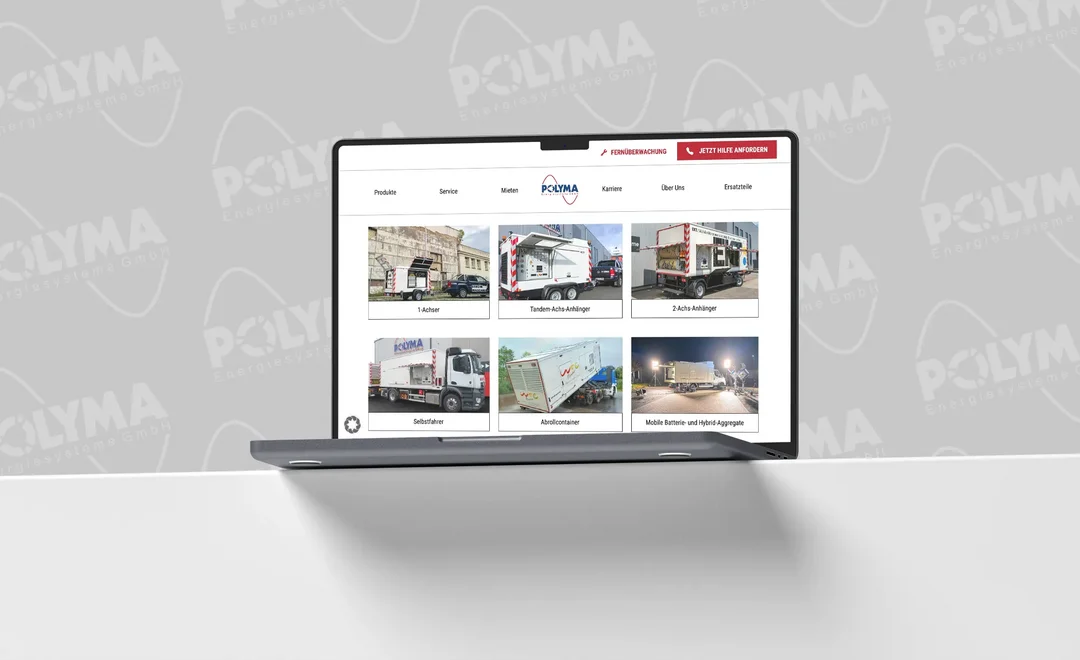 Laptop mit geöffneter POLYMA-Website