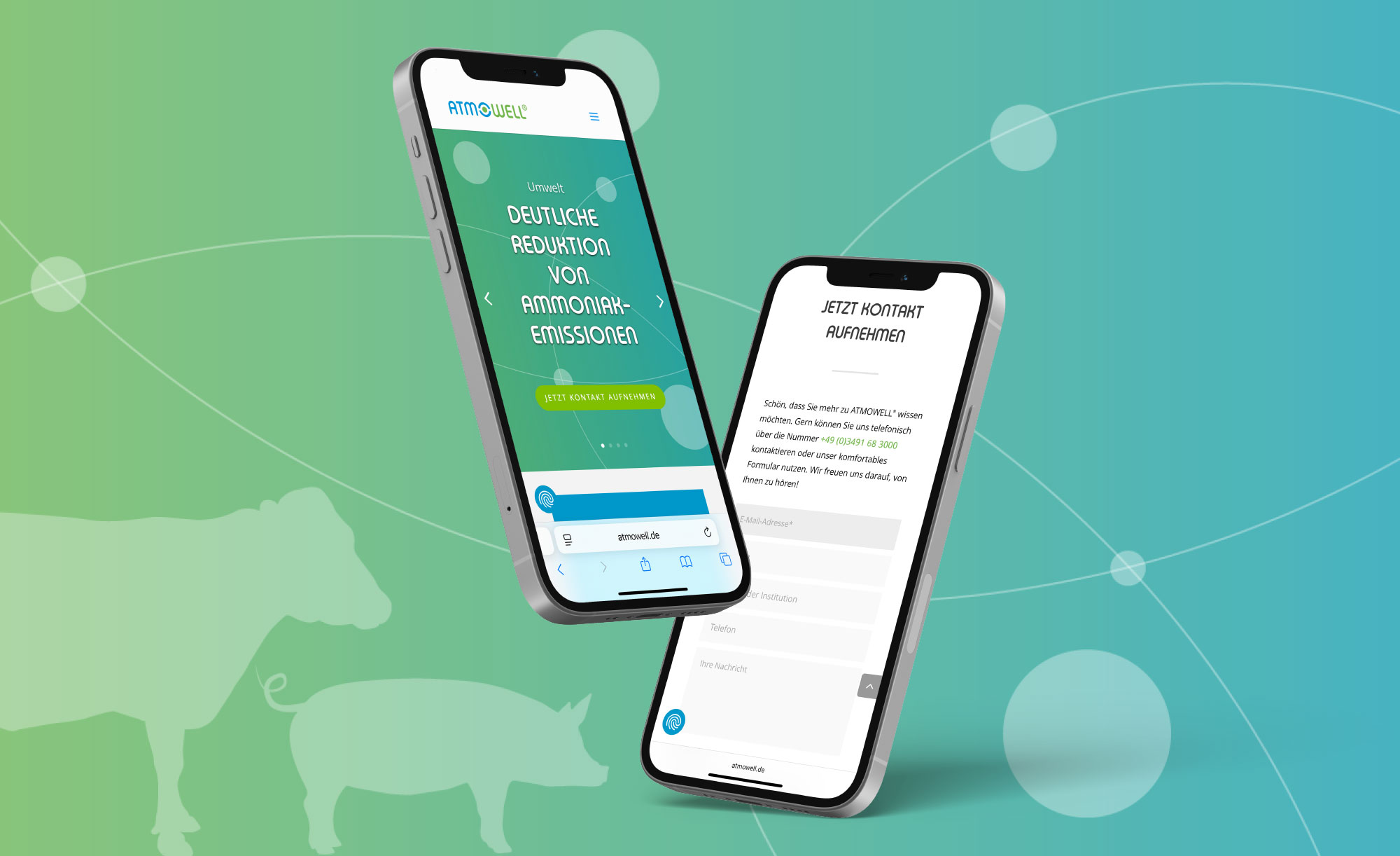Mockup der Webseite „ATMOWELL“, Smartphone-Ansichten