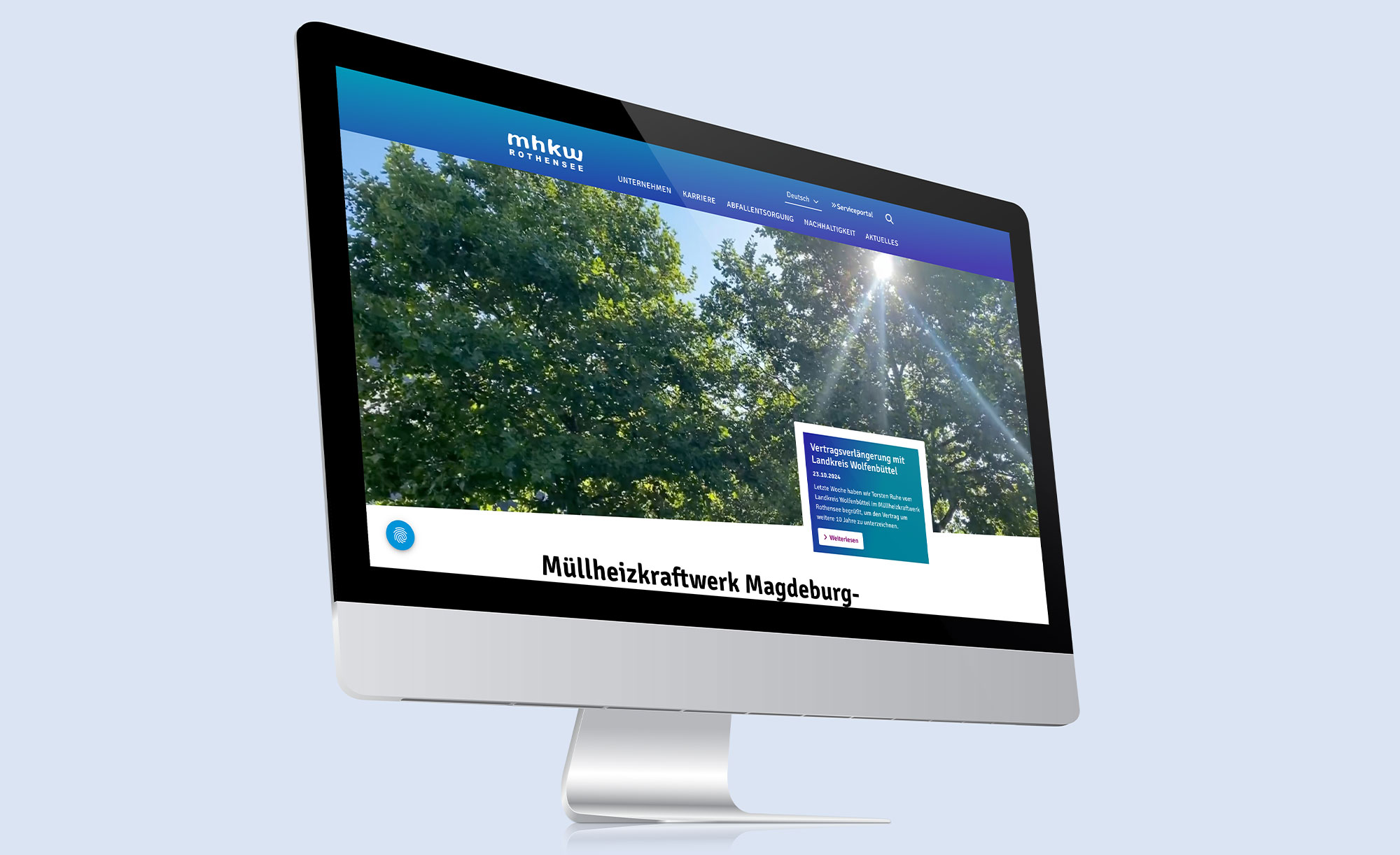 Bildschirm mit Ansicht der Webseite MHKW.